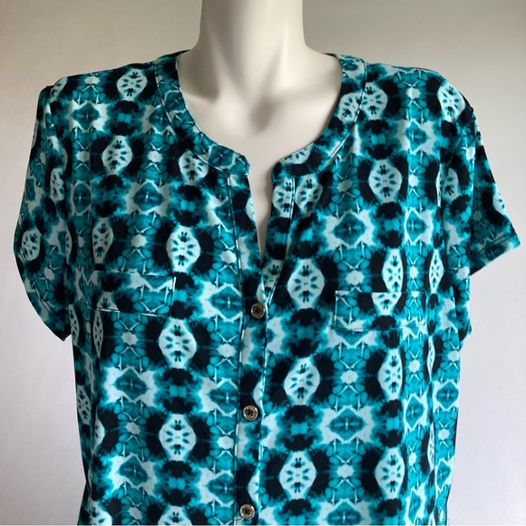 New Dana Buchman Green white Black Polyester Short Sleeves Blouse size XXL - Picture 2 of 13